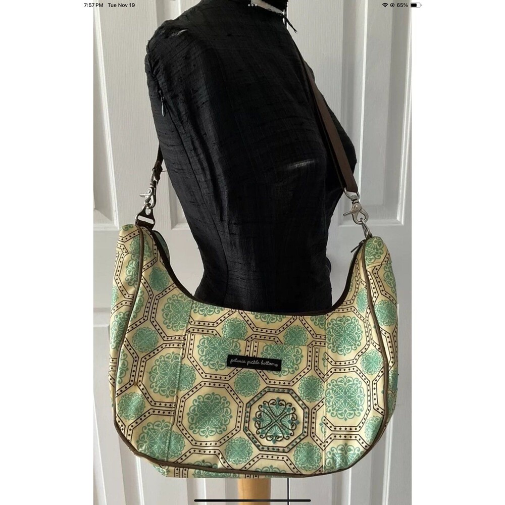 Petunia Pickle Bottom Touring Tote Diaper Bag Crossbody Beige/Teal ****READ